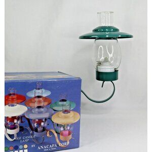 Vintage Anacapa Green Metal Pole Candle Lamp Glass Globe Lantern w Wick Burner